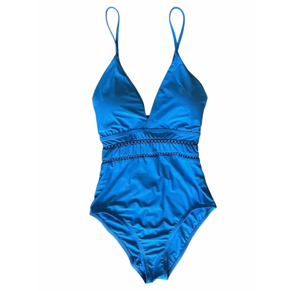 Athena Electric Blue Satin One Piece Swimsuit Size 10